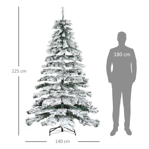 árbol de Navidad 225 cm Nevado Artificial con 1083 Puntas de PVC Base Plegable y Soporte de Metal Decoración Navideño para Interiores 140x140x225 cm Verde y Blanco
