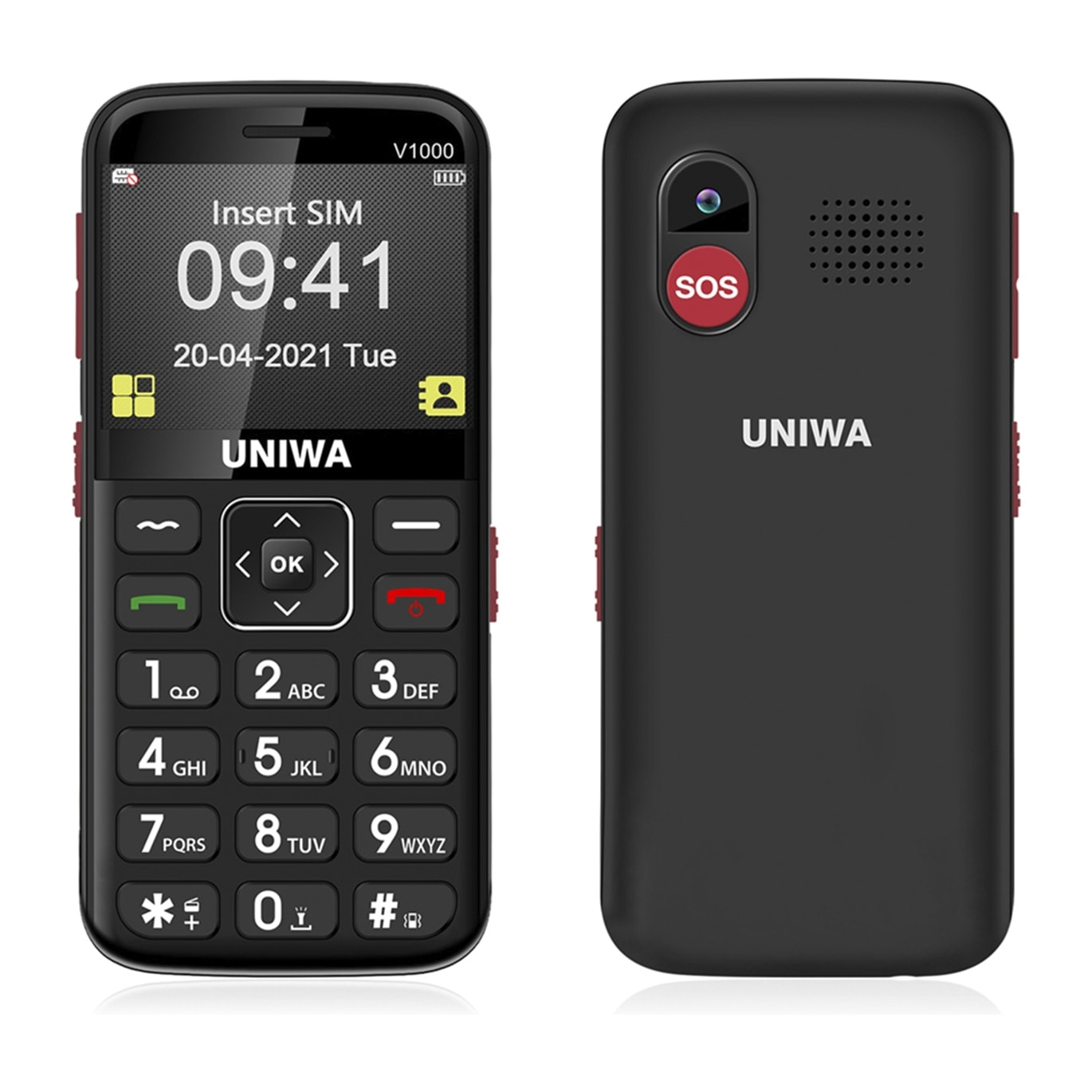 DAM  Mini telefono per anziani V1000, 4G. Schermo 2,31''. Videocamera posteriore. Tasto SOS. 5,6x1,5x12,2 centimetri. Colore nero