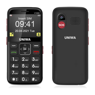 DAM  Mini telefono per anziani V1000, 4G. Schermo 2,31''. Videocamera posteriore. Tasto SOS. 5,6x1,5x12,2 centimetri. Colore nero