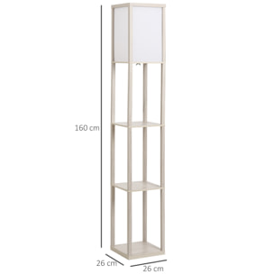 Lampadaire étagère lampe étagère 26L x 26l x 160H cm 3 étagères 4 niveaux MDF gris clair