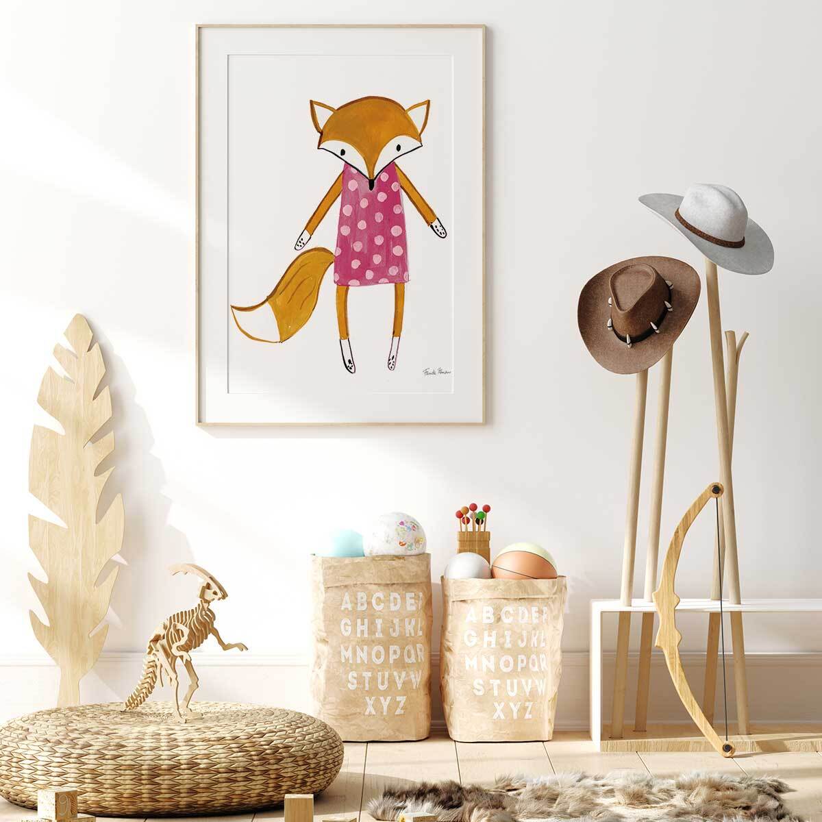 Affiche enfant copine de quartier  Affiche + cadre en bois - Chêne