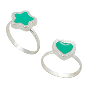 Pareja anillos Colors en plata 10µm y color verde