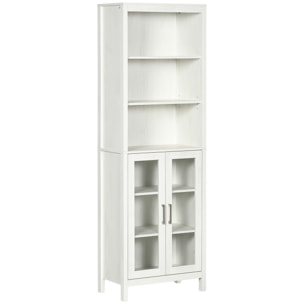 kleankin Armario Alto de Baño con 2 Puertas de Vidrio y 3 Estantes Abiertos Columna Auxiliar de Baño para Salón Aseo Dormitorio Estilo Moderno 53x30x162 cm Blanco