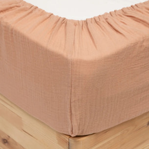 Drap housse "Flora" gaze de coton rose 160x200cm