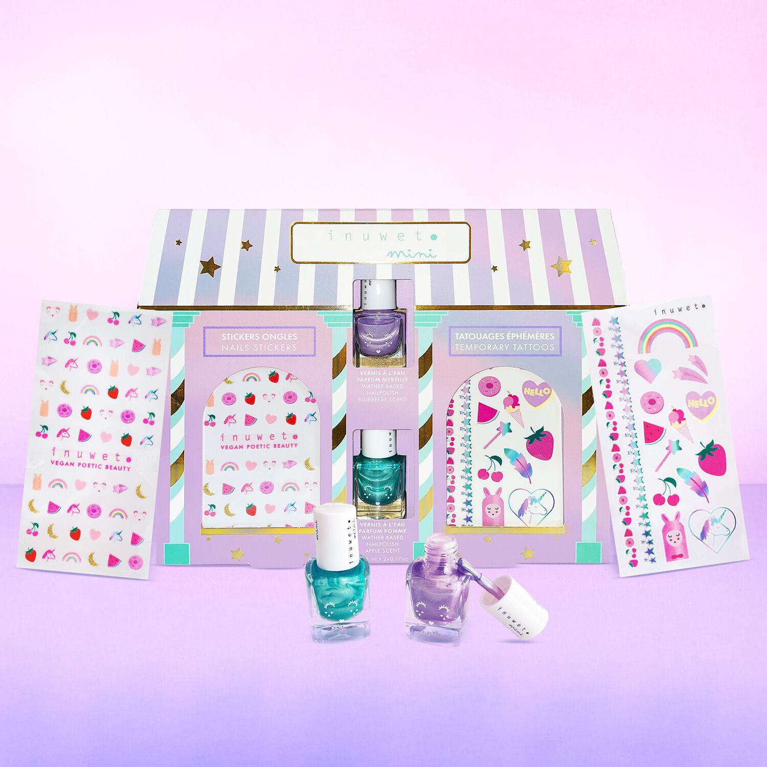 Beauty House - Coffret Vernis à l'Eau 2 x 5 ml + Stickers Ongles + Tatouages Éphémères