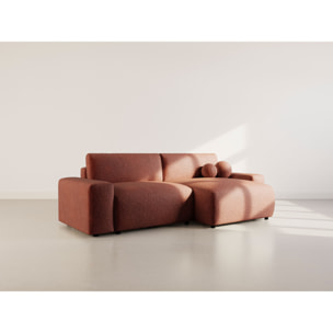 Constance - Canapé d'angle réversible 4 places convertible avec coffre en velours gaufré - Terracotta