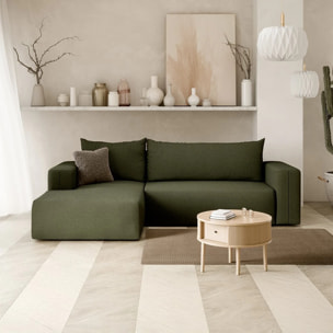 NALA - Canapé d'angle gauche convertible 4 places en tissu vert kaki