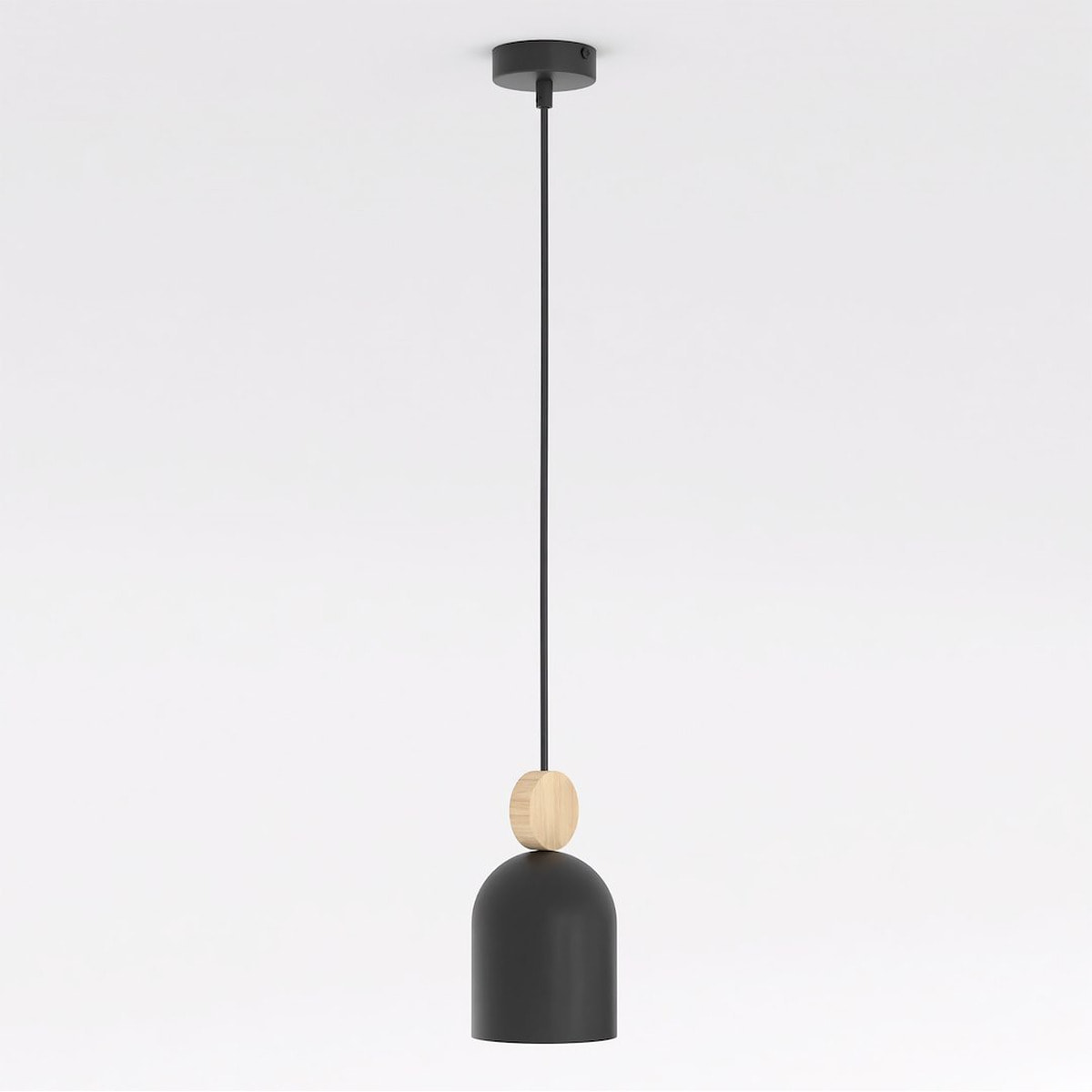 Lampada a sospensione Mesi in acciaio nero opaco e legno