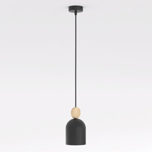 Lampada a sospensione Mesi in acciaio nero opaco e legno