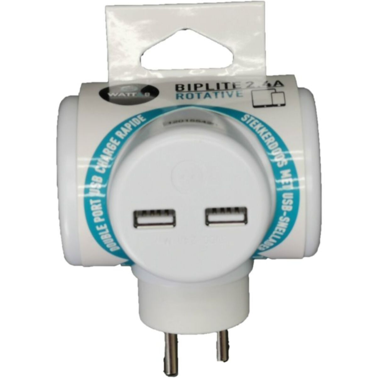 Multiprise WATT AND CO Bloc biplite rotative + 2 prises USB