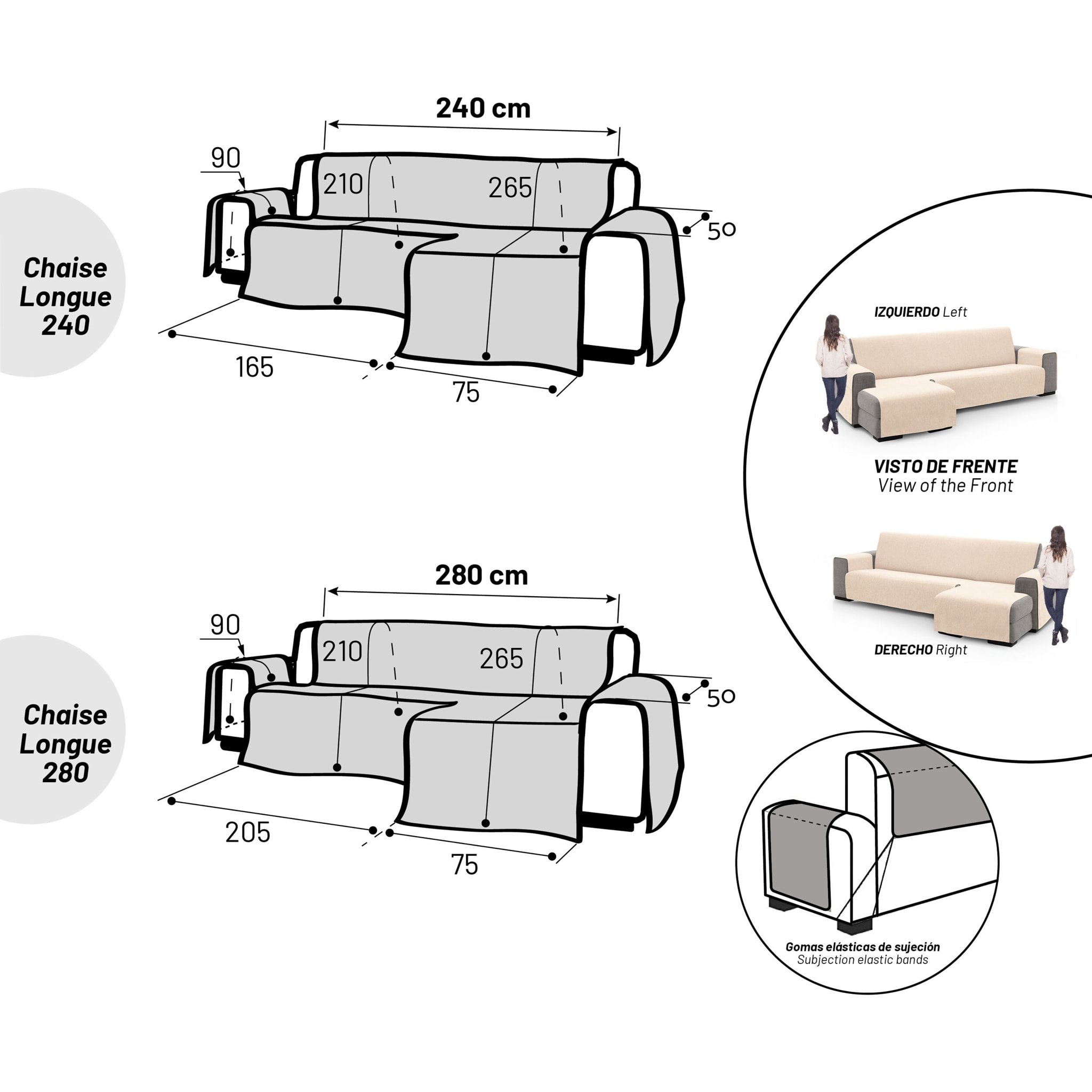 Cubre Sofá Chaise Longue Derecha modelo TIBET