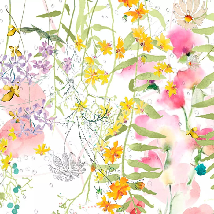 Serviette lin & coton lavé 150 g/m² imprimé rose vert Rosee du matin printemps