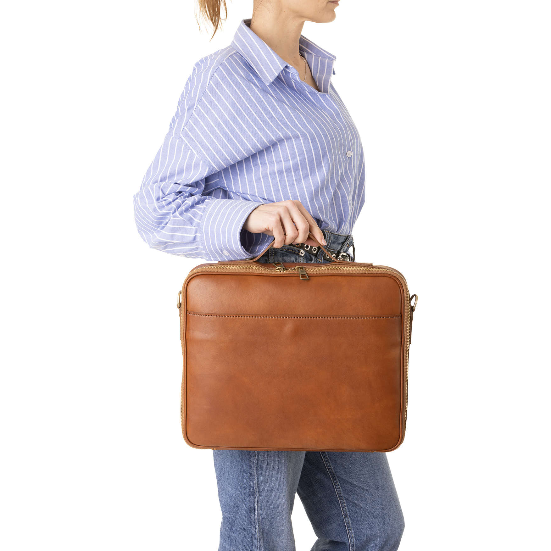 Borsa a mano  unisex In Vera pelle Made in Italy 38x32x6 cm