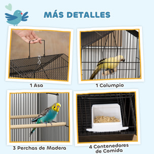 Jaula para Pájaros de Acero Pajarera con Comederos Perchas Columpio y Bandeja Extraíble Jaula Grande para Loros Canario Periquito 50,5x41x104 cm Negro