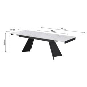 Table de repas extensible en céramique 6 à 10 personnes "Equinoxe" - Blanc marbré gold