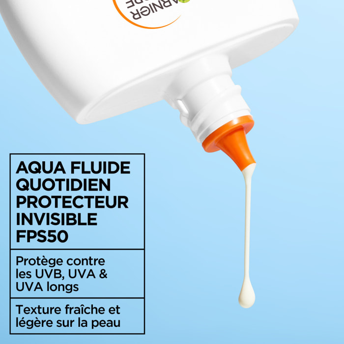 Garnier Ambre Solaire Super UV Visage Aqua Fluide SPF50 Invisible - Acide Hyaluronique - 40ml