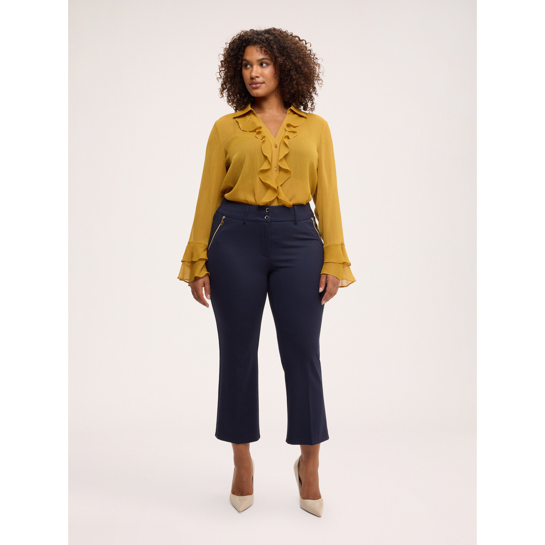 Fiorella Rubino - Blusa in crêponne con volant - Giallo