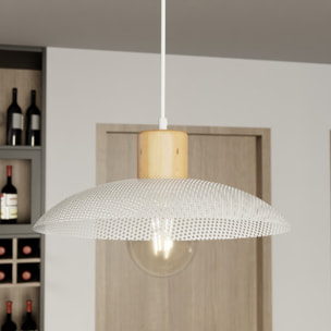 Lampada a sospensione KOBE in acciaio bianco e legno naturale