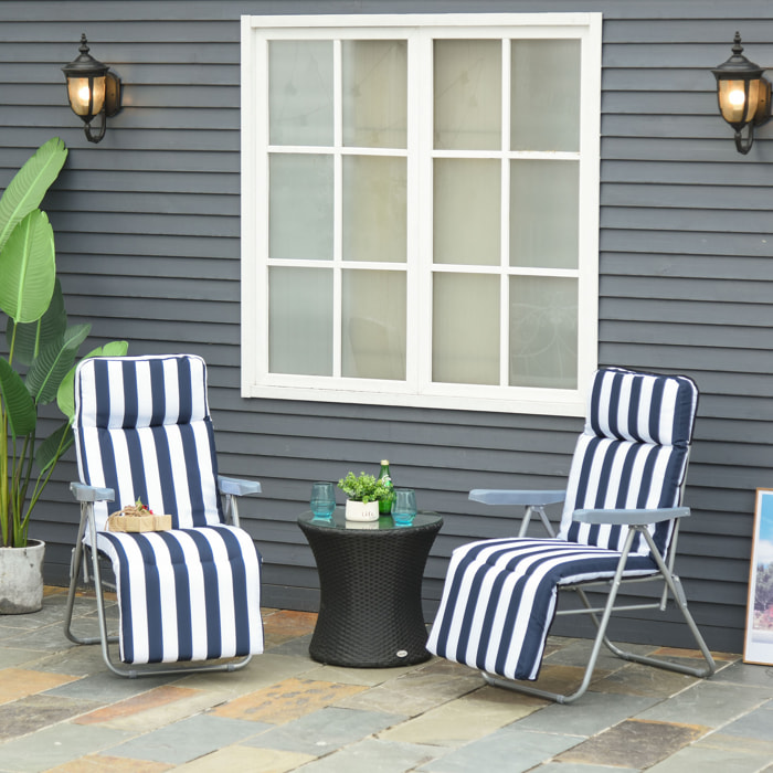 Conjunto 2 Tumbonas para Playa de Acero Azul y Blanco