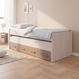Letto A Castello Con Letto Estraibile E 2 Cassetti Contenitore Per Cameretta Bambini Ragazzi Salvaspazio 198 x 69 x 96 Cm Rovere Chiaro E Tortora