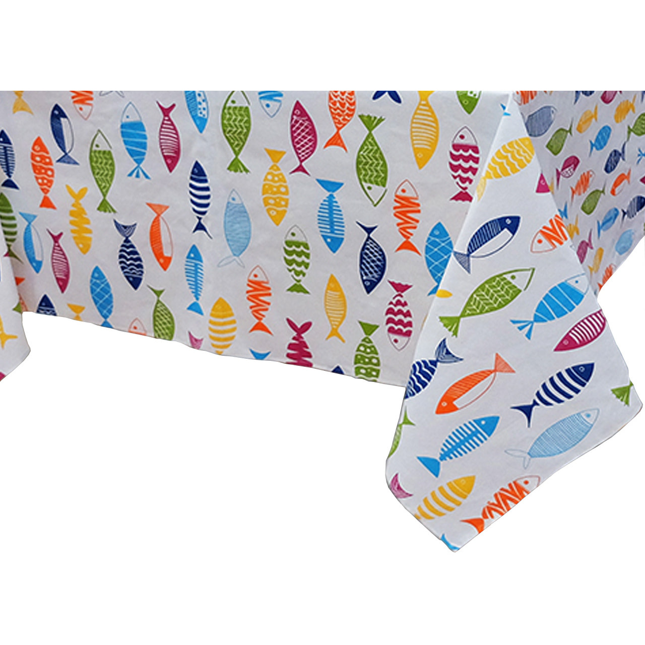 Tovaglia Cucina In 100% Cotone Made In Italy Disegno Fish Color 140x140