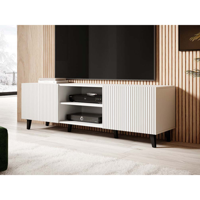 Sanna - meuble TV - 2 portes et 2 niches - 150 cm - Blanc