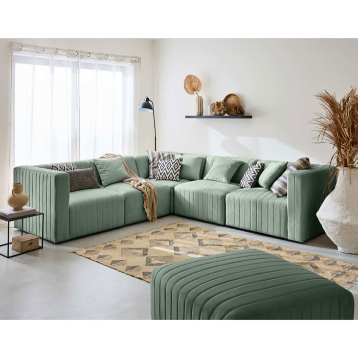Nova - canapé modulable d'angle réversible - 6 places - avec pouf d'appoint - en velours - Bleu