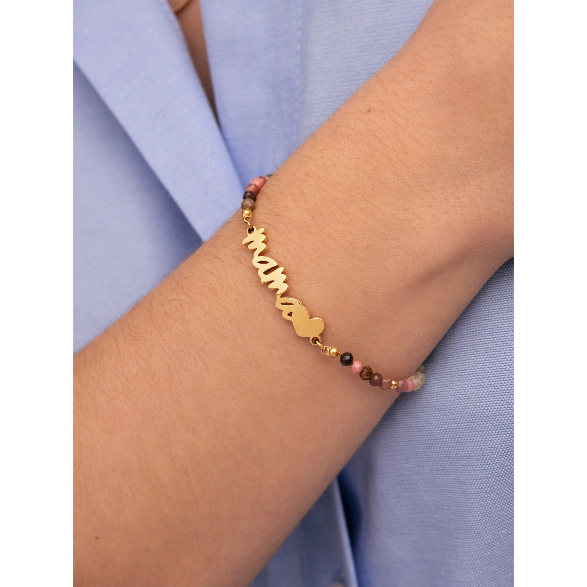 Pulsera Mamá Heart Tourmaline Acero Baño Oro