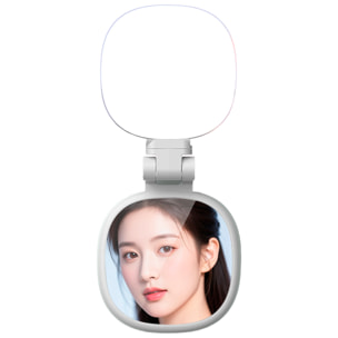 Lámpara de iluminación suplementaria para selfies con espejo, 3 tipos de luz, regulación de brillo y batería recargable.