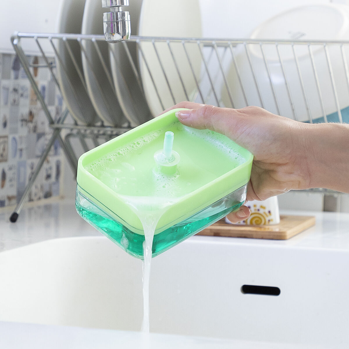 Dispenser di Sapone 2 in 1 per Lavandino Pushoap InnovaGoods