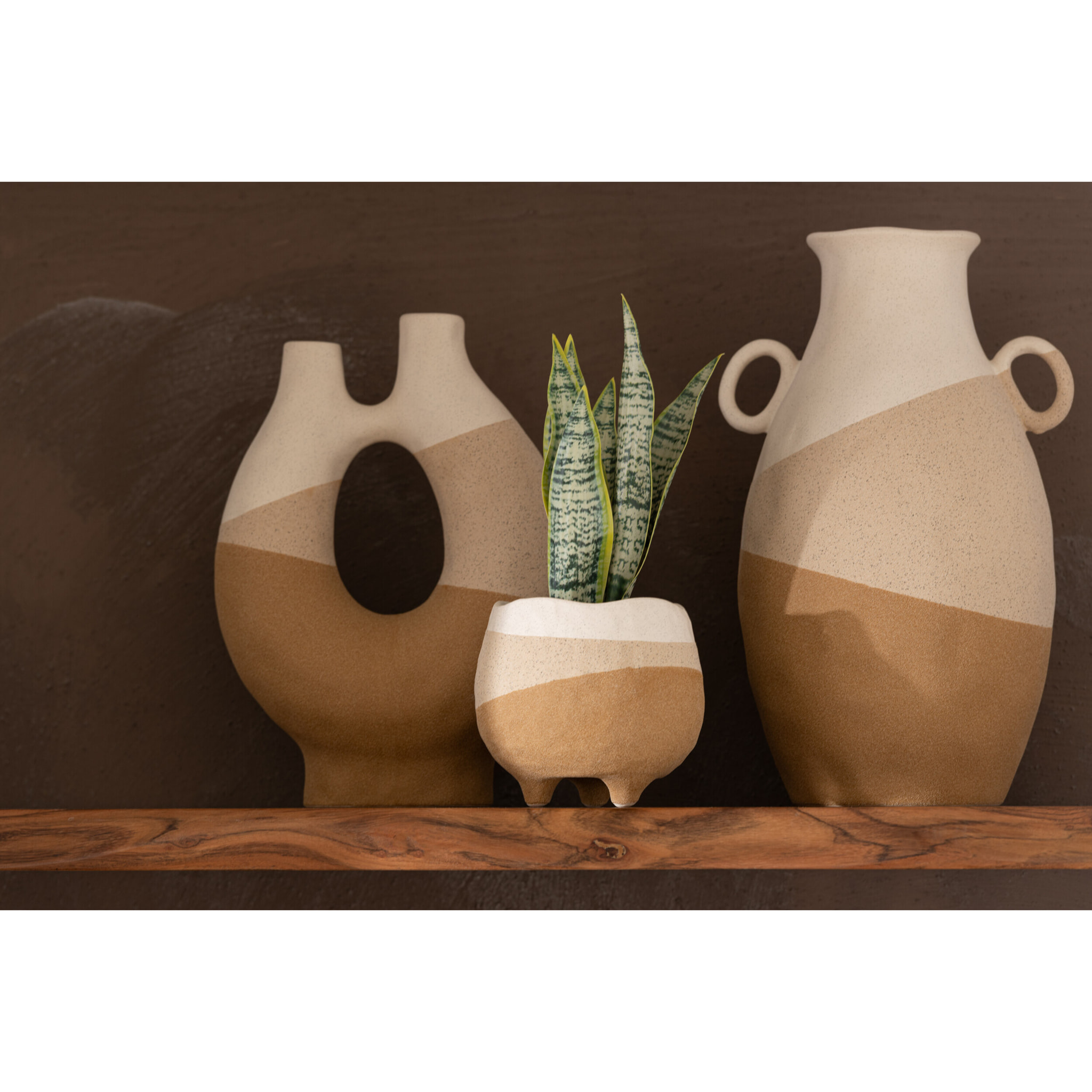 J-Line vase Oreille - céramique - beige/marron clair - large - 34.5 cm de hauteur