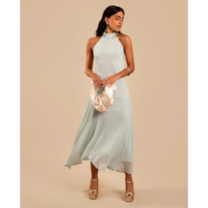 Vestido midi asimétrico con cuello halter