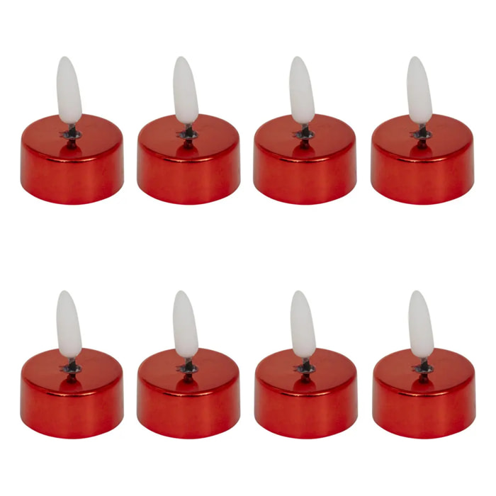 Lot de 8 bougies LED chauffe-plats D.5,5cm métal rouge