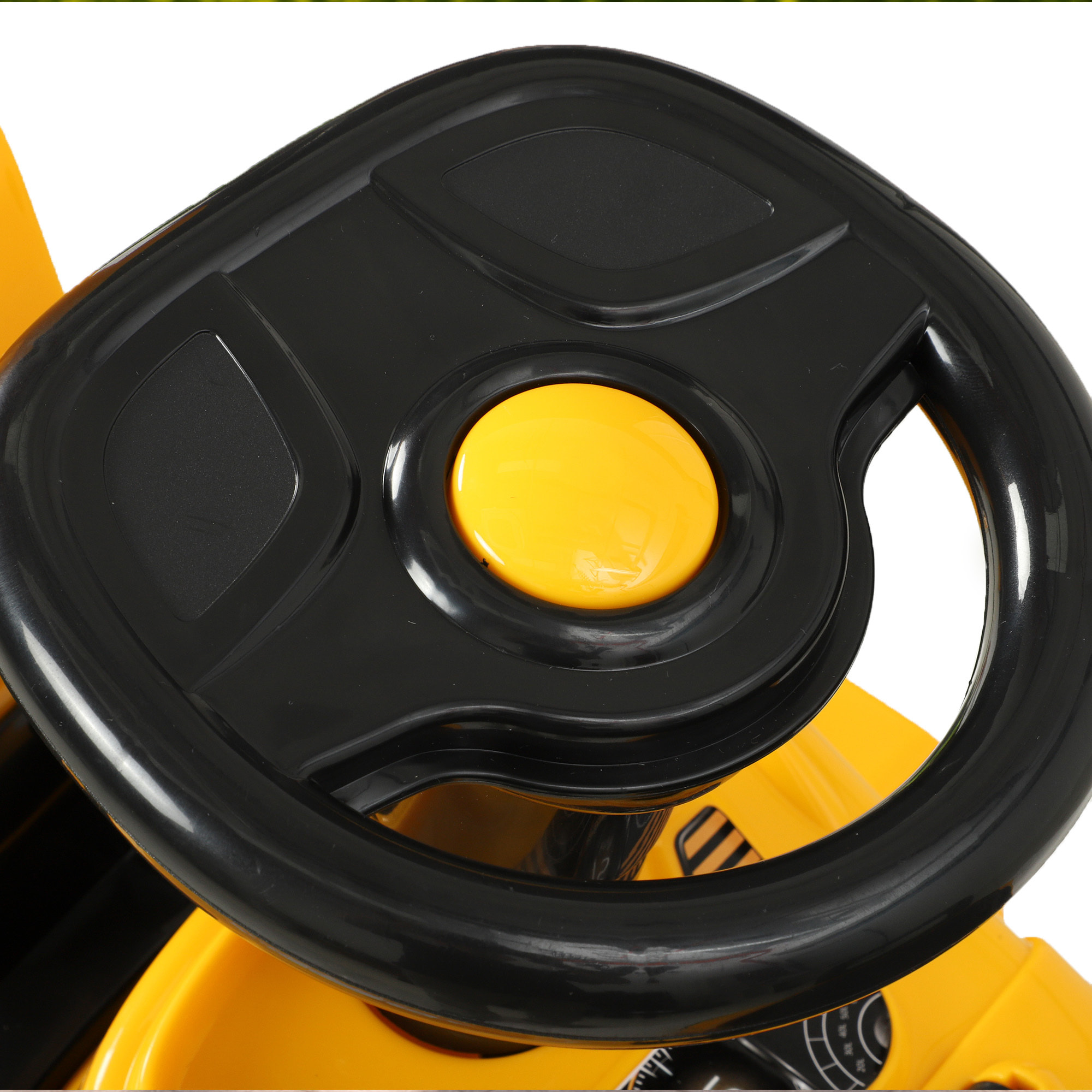 Trotteur porteur tractopelle pelleteuse avec casque et klaxon jaune noir