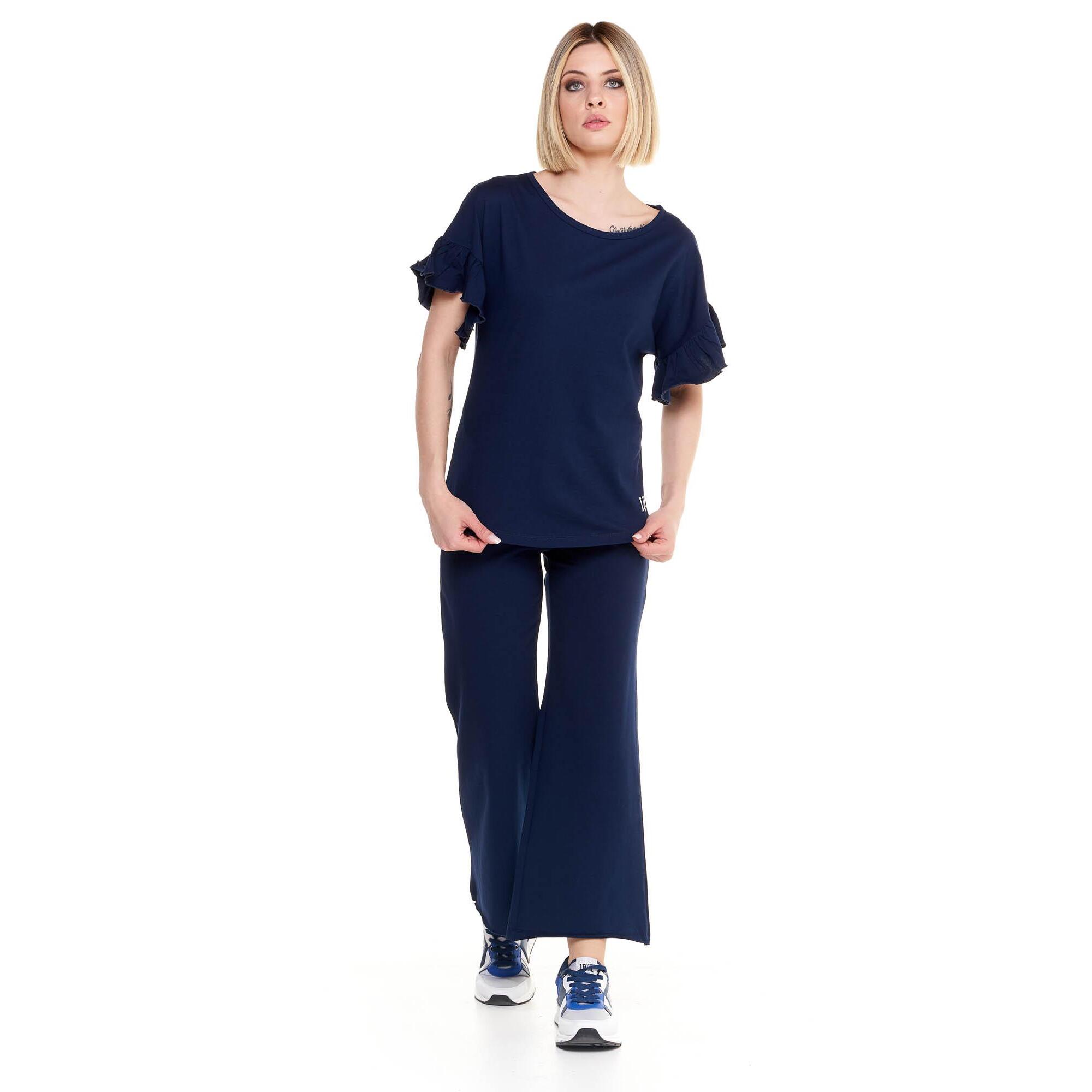 Camiseta de mujer brillante de manga corta con volantes