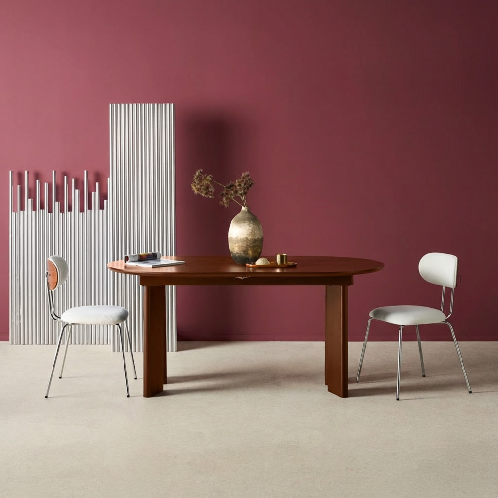 Table à manger oblongue extensible bois d'hévéa et placage chêne 6-8 places ALBANE