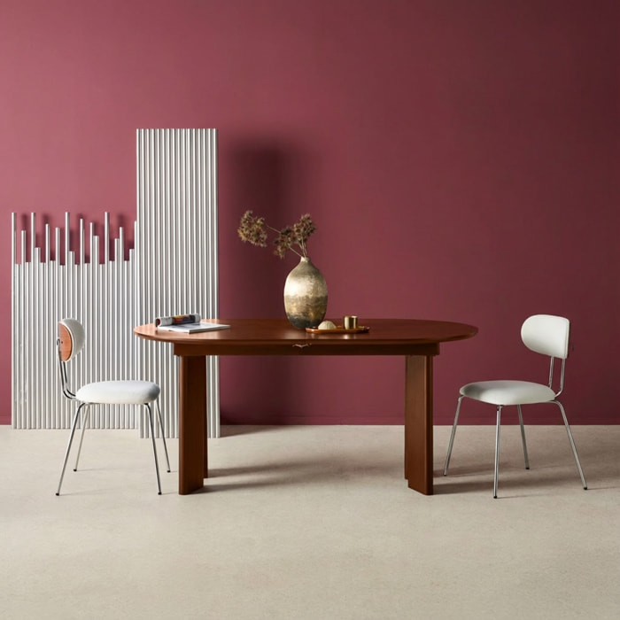 Table à manger oblongue extensible bois d'hévéa et placage chêne 6-8 places ALBANE