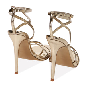 Sandali oro laminato, tacco 10,5 cm