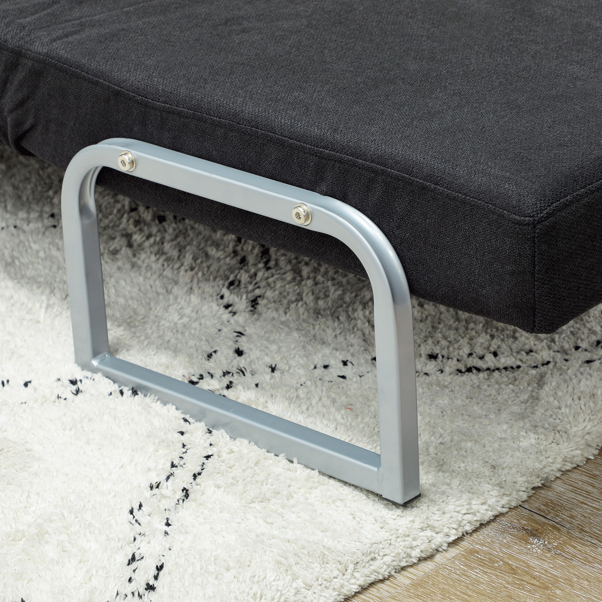 Fauteuil chauffeuse canapé-lit convertible inclinable 1 place grand confort coussin lombaires accoudoirs piètement métal lin noir