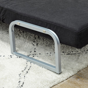 Fauteuil chauffeuse canapé-lit convertible inclinable 1 place grand confort coussin lombaires accoudoirs piètement métal lin noir