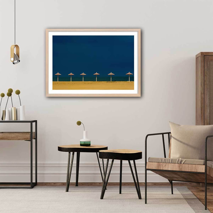 Poster horizon bleu Affiche + cadre en bois - Chêne