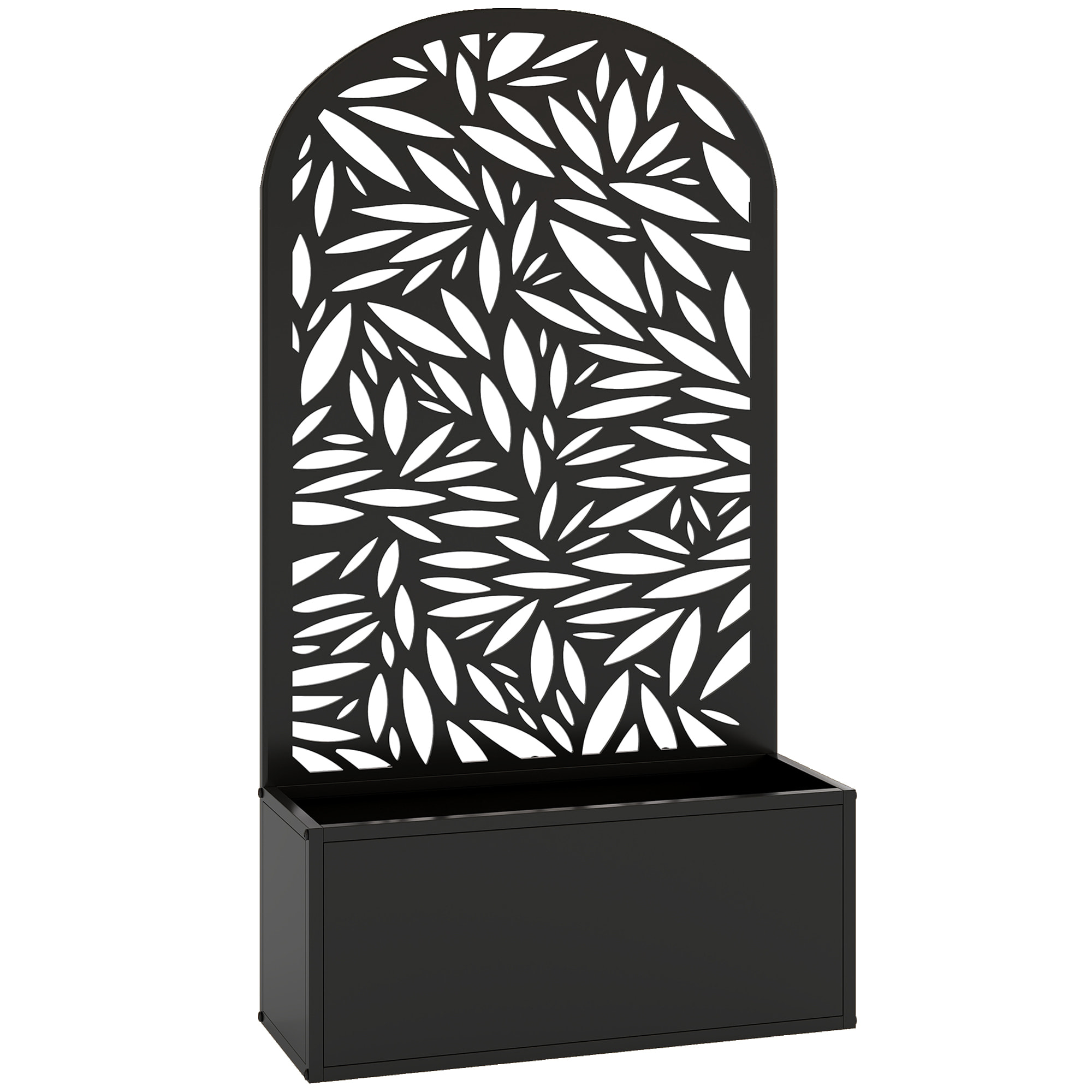 Jardinière treillis haut design graphique feuillage 61 x 23 x 113 cm métal époxy noir