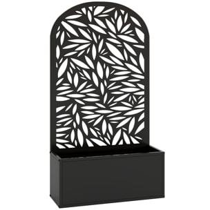 Jardinière treillis haut design graphique feuillage 61 x 23 x 113 cm métal époxy noir