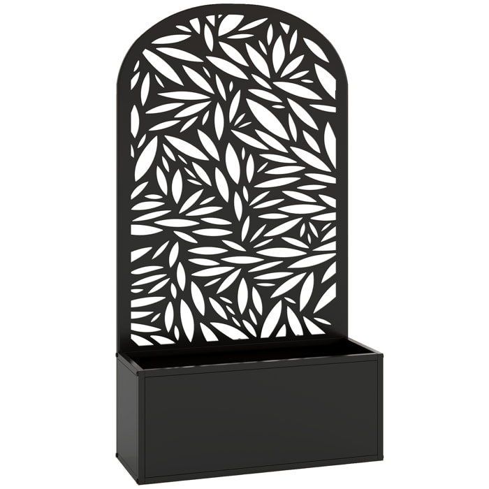 Jardinière treillis haut design graphique feuillage 61 x 23 x 113 cm métal époxy noir
