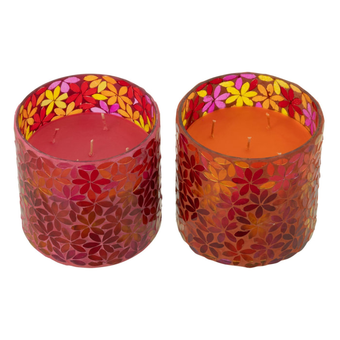 J-Line bougie parfumée Fleur Mosaïque - Tender Rose - mix - medium - 2 pièces - 5H