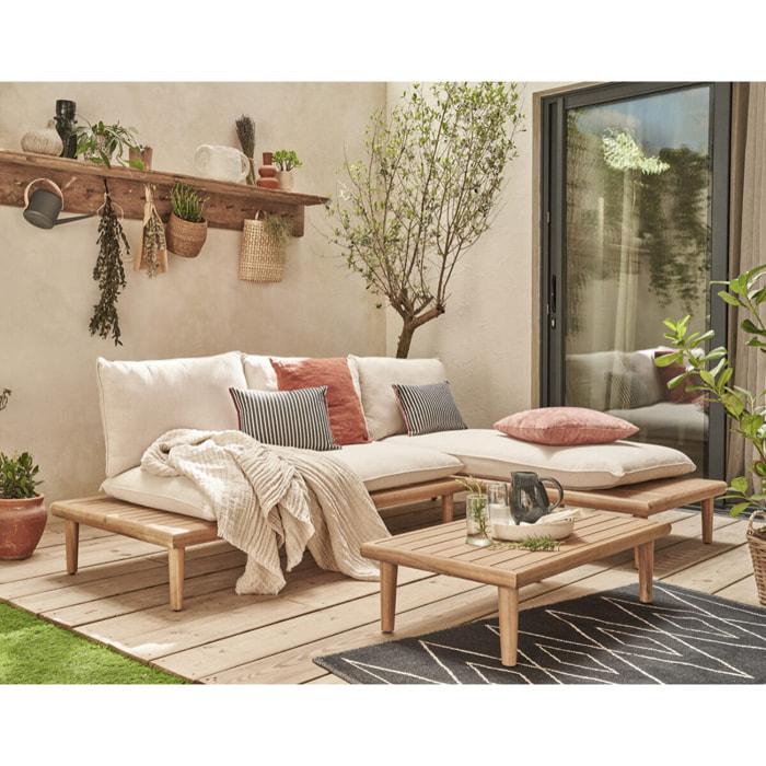 Papeete - salon bas de jardin 4 places + table - en bois d'acacia FSC  100% - Bois / Beige