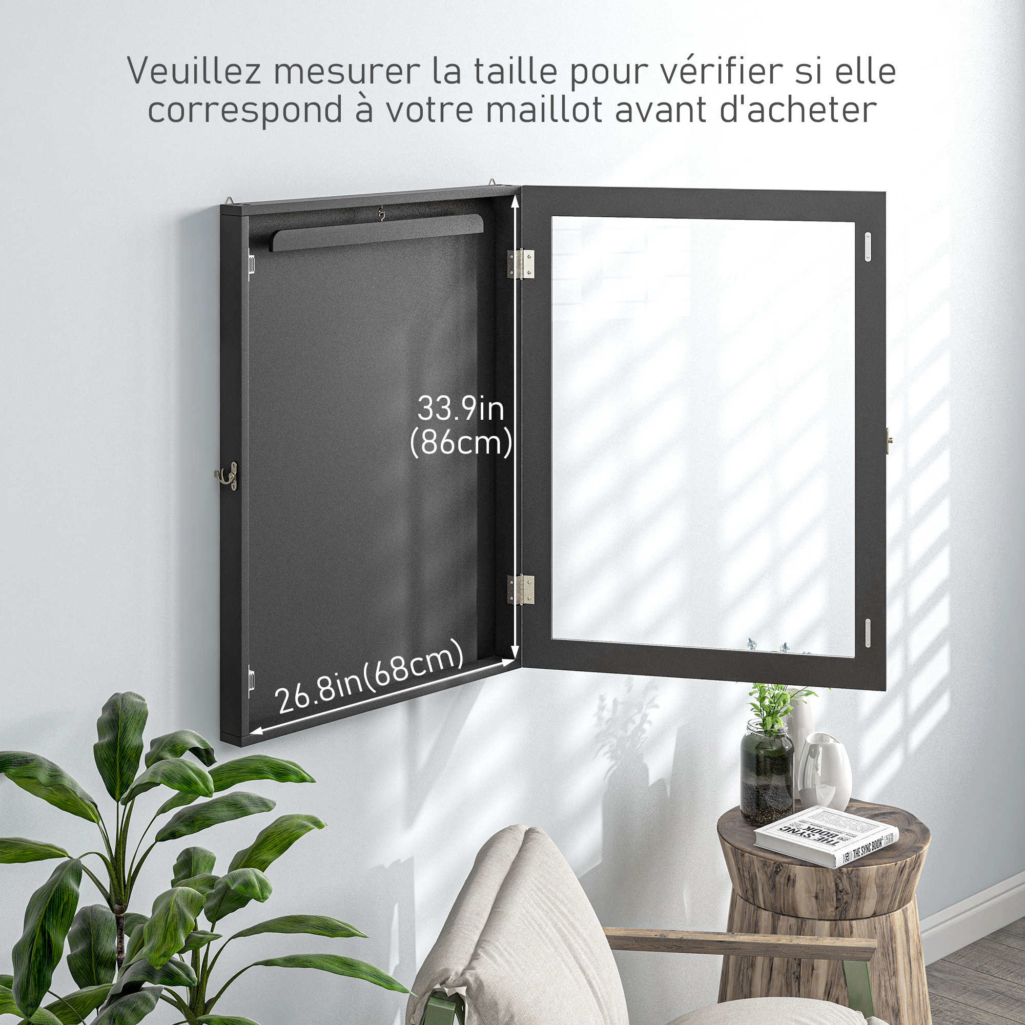 Frame box T-frame cadre pour maillot porte acrylique doublure interne feutre dim. 71L x 7l x 89H cm noir