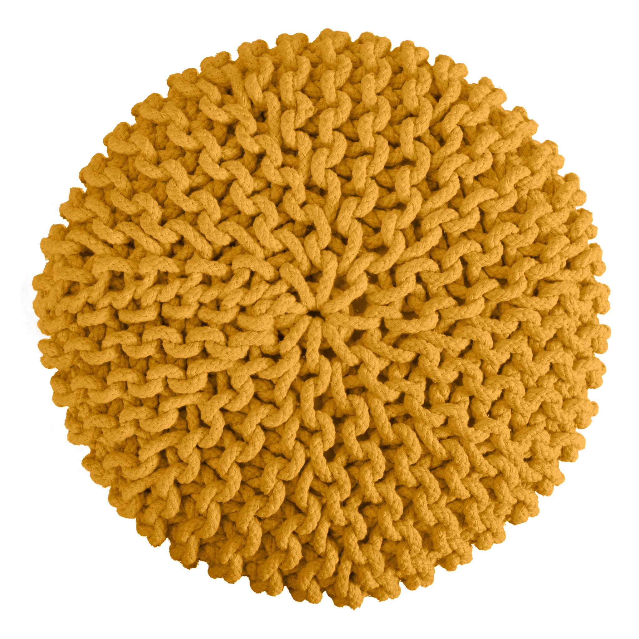 Petit tabouret tricot en coton jaune moutarde - Lisa