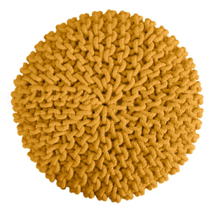 Petit tabouret tricot en coton jaune moutarde - Lisa