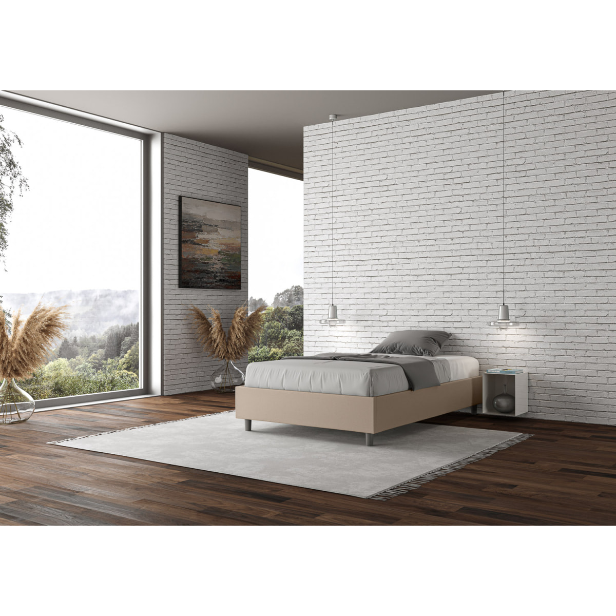 Cama sin somier acolchada 140x210 cuero sintético gris paloma Azelia